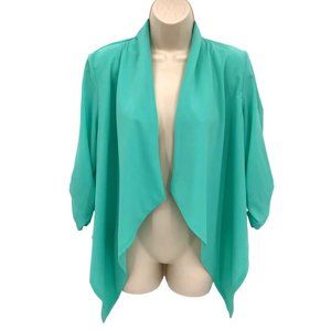 Poetry Womens Green 3/4 Ruched Sleeve Chiffon Cardigan Size L